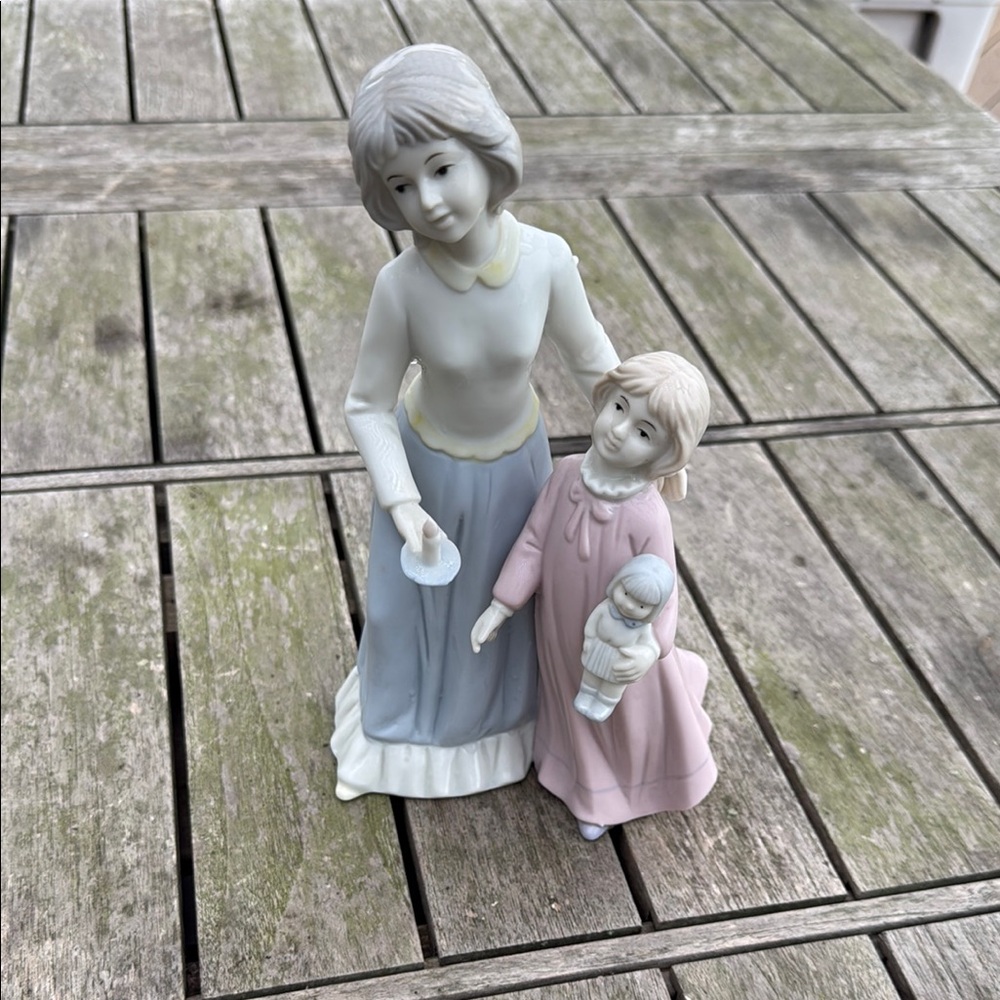 Porcelain Figurine of Mother and Child in Pastel Colors